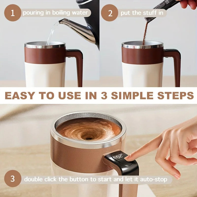 Electric Self-stirring Couple Coffee Cups, Travel Mug with Lid, 12.85oz - MANDOTOS INTERNATIONAL