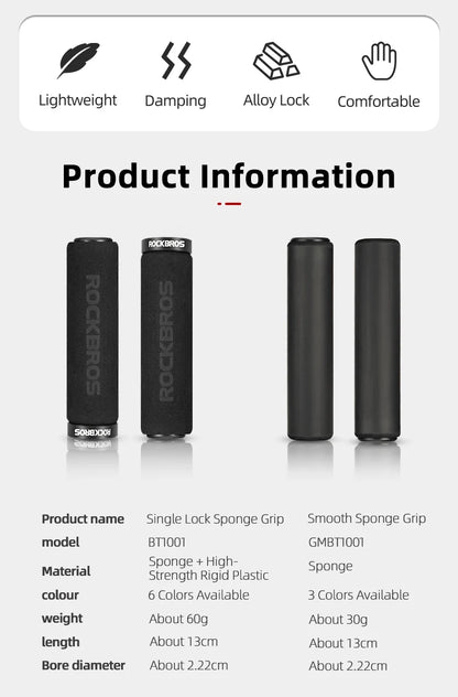 ROCKBROS Cycling Grips Anti-skid Shockproof Silicone Sponge Handlebar Grips MTB Road Bike Grips Ultraight Cycling Handlebars