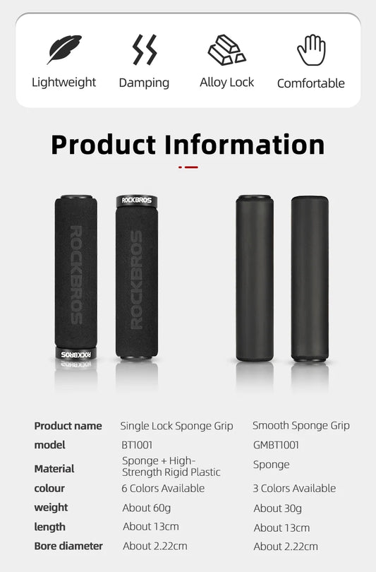 ROCKBROS Cycling Grips Anti-skid Shockproof Silicone Sponge Handlebar Grips MTB Road Bike Grips Ultraight Cycling Handlebars