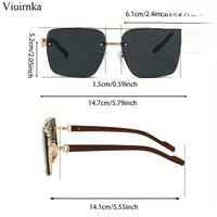 UV400 Unisex Square Men'S Sunglasses With Case -Unique Double Bridge Retro Wood Grain Luxury Style for Daily Wear Driving Travel
