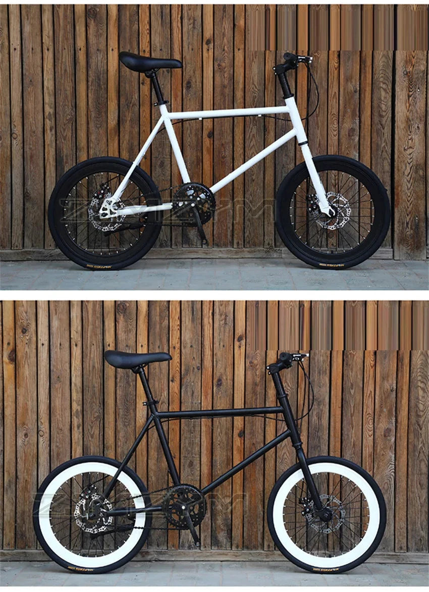 20 Inch Bike Single Speed Fixie Bike Double Dsic Brake Bicycle Freewheel Frame Mini Bicycle Height Adjustable 75-90cm MANDOTOS