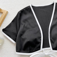 Hot Sexy Micro Girl Two Piece Racing Bikini Crop Top Competition Swimwear Short Sleeve Suit