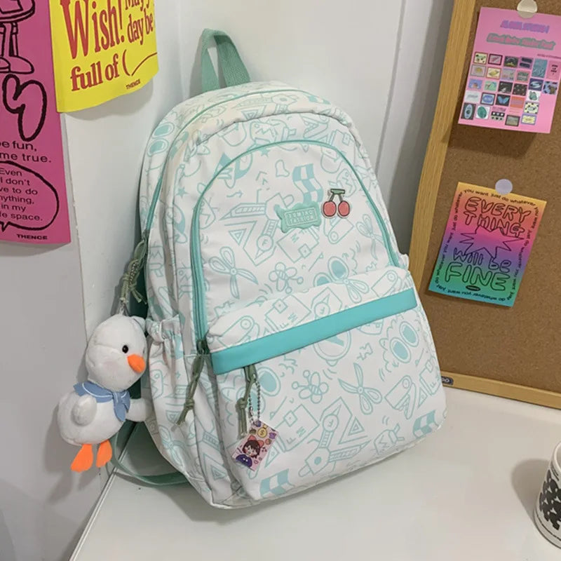 Large Capacity School Bag Travel Bags Girl Boy Bookbags High Teenager Student Plaid Backpack Cute Print Schoolbags