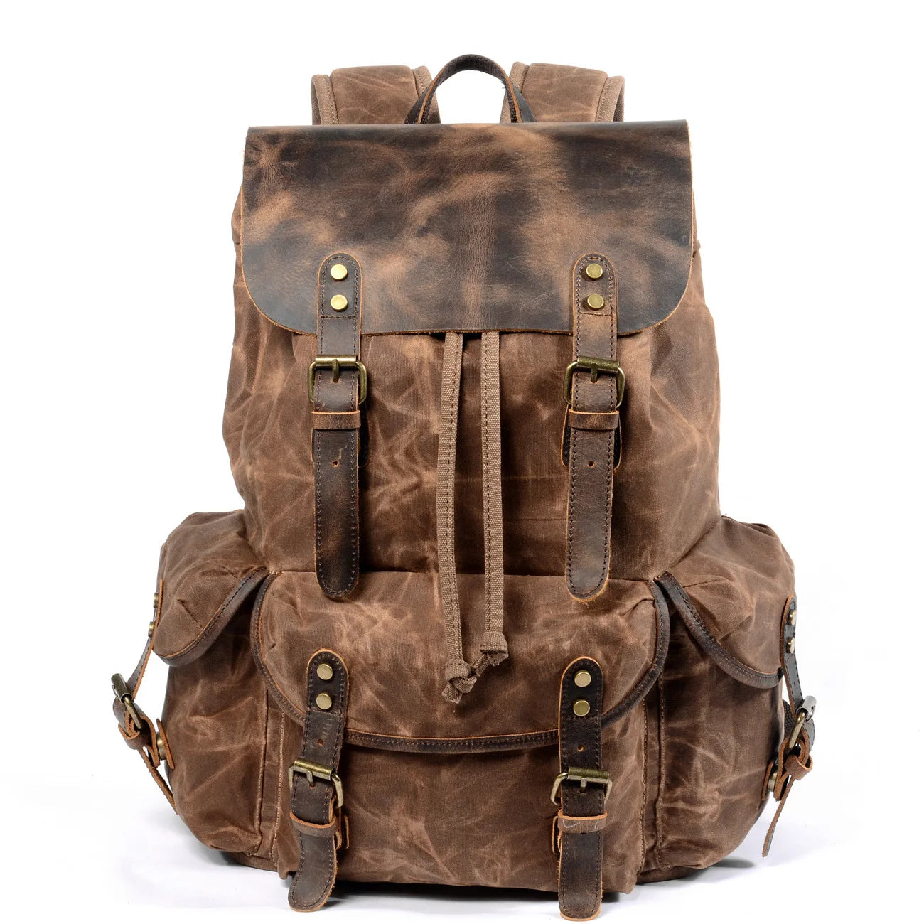 Vintage Batik Canvas Leather Backpacks for Men Laptop Daypacks Waterproof Canvas Rucksacks Mountaineering Travel Backpack