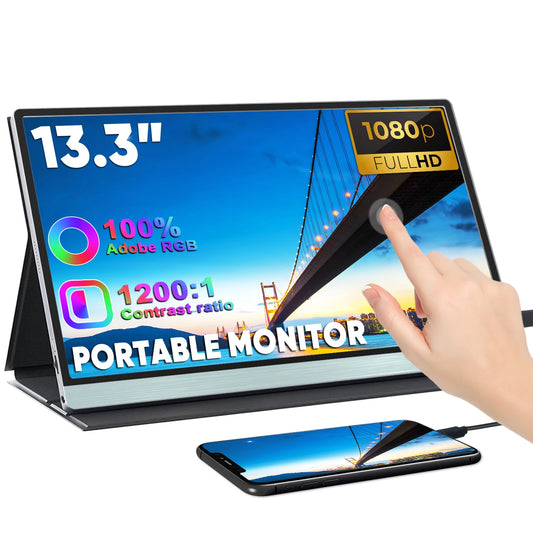 SIBOLAN Portable USB Type-C Monitor 1080P 13 Inch Touch Screen Cheap Gaming IPS  Monitor Display Travel Monitor for Laptop