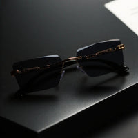 Unisex Luxury Frameless Black Golden Sunglasses with Leopard Print - UV400 Protection, Thin Rectangular Lenses, Elegant Design