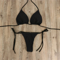 Summer Sexy Solid Mirco Bikini Set Women Tie Side G-String Thong Swimsuit Female Bandage Bathing Suit Brazilian Swimwear Biquini