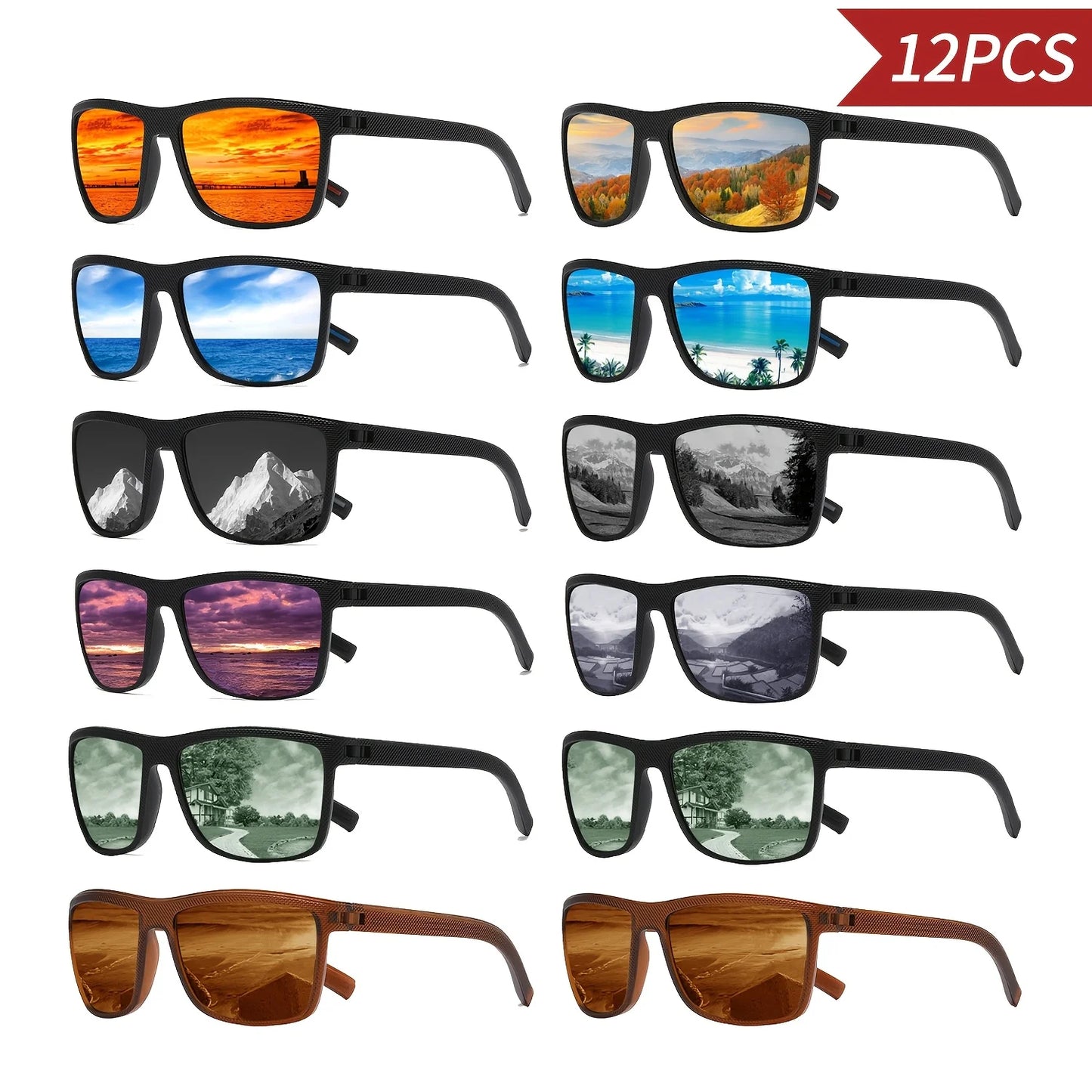 12 Stylish Eyewear Options for Both Men and Women, Timeless Square Designer Sunglasses, Sturdy PC Frame and Lens, Ideal for