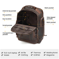 Hot Large Vintage Leather Men's Backpack Multifunction Fashion Daypack for School and Travel Neutral Style
