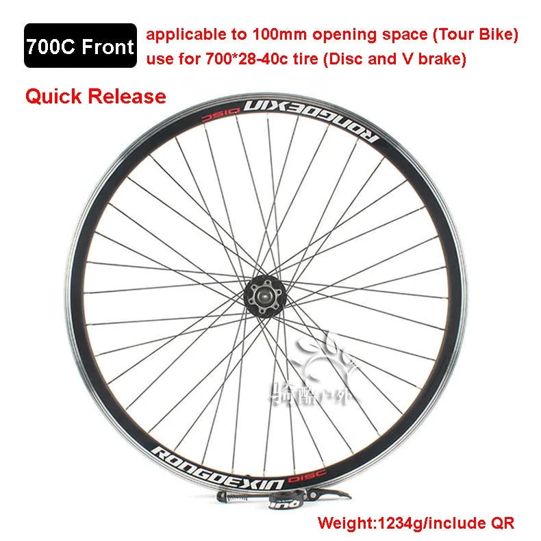 Cruiser Tour Bike Wheelset, Double Deck Rim, Front Wheel Disc, V Brake, Rear Back Wheels, Cassette and Screwed Hub, 36H, 700C MANDOTOS