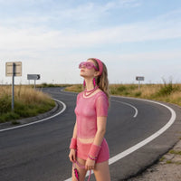 PESENAR 80s Neon Pink Mesh Costume Accessory Set with Leg Warmers, Sunglasses and Earrings