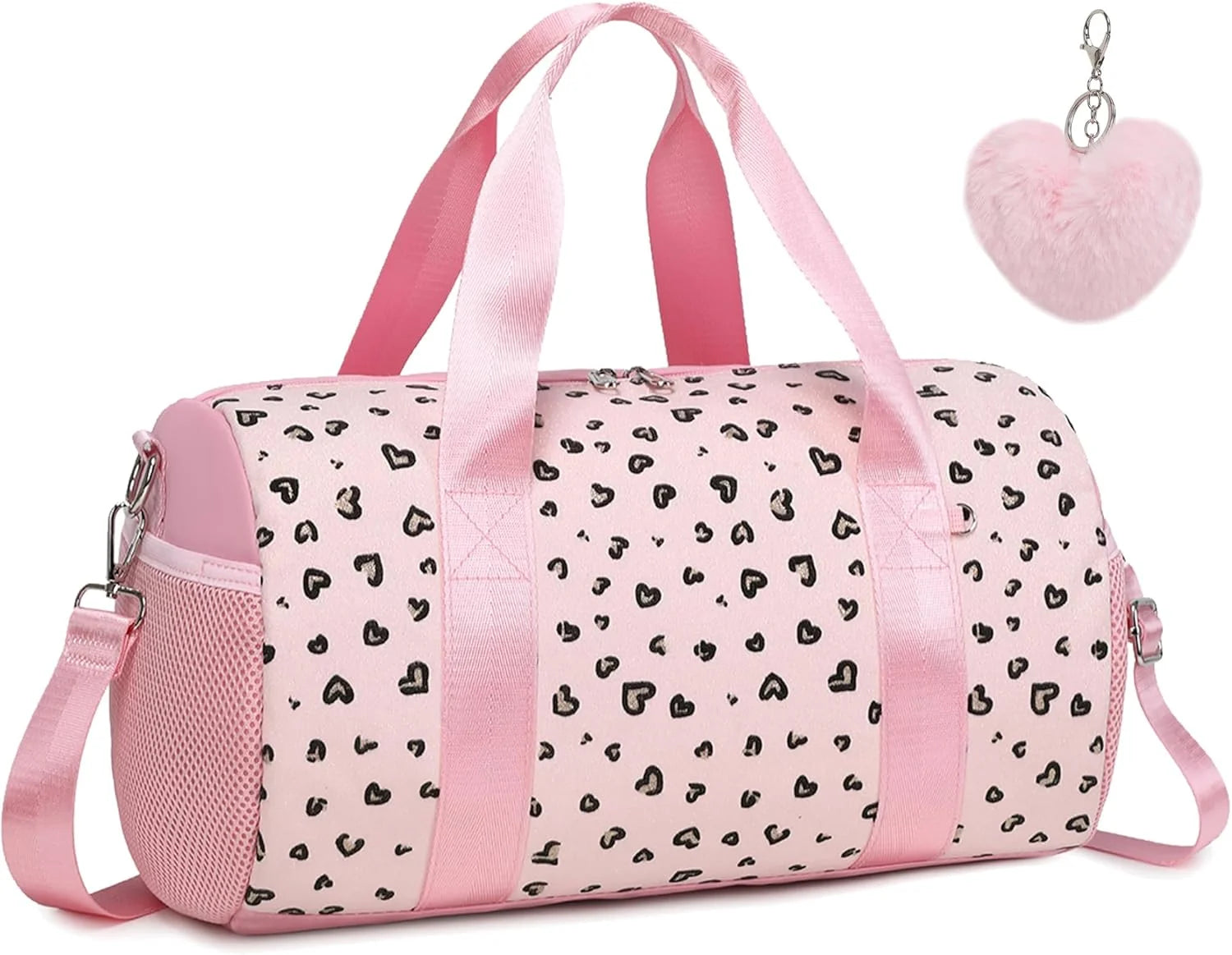 Glitter Hearts Ballet Bag for Girls - US Stock Duffel Travel Weekender Gym Bag - MANDOTOS INTERNATIONAL