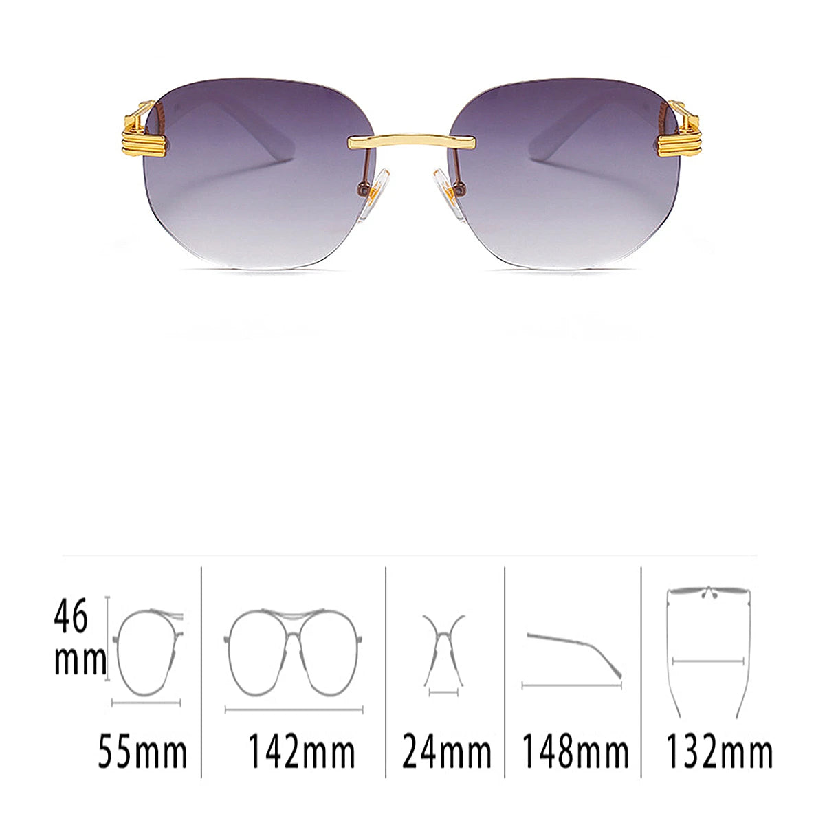 Retro Square Hip Hop Sunglasses Gold Rimless Shades - Men Women Fashion - MANDOTOS INTERNATIONAL