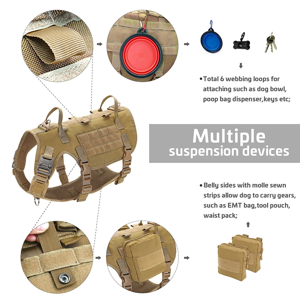 Tactical Dog Harness Leash Durable Military Dog Harness Vest MOLLE For Large Dogs erman Shepherd Training Harnesses With Pouches - MANDOTOS