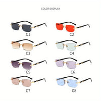 1pc Trendy Rimless Y2K Glasses for Women Men Punk Frameless Rectangle Glasses Retro Gradient Shades Driving Travel UV400 Eyewear