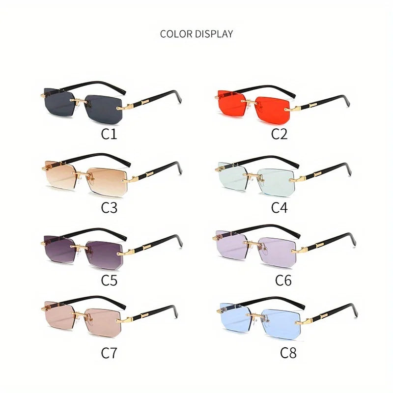 1pc Trendy Rimless Y2K Glasses for Women Men Punk Frameless Rectangle Glasses Retro Gradient Shades Driving Travel UV400 Eyewear