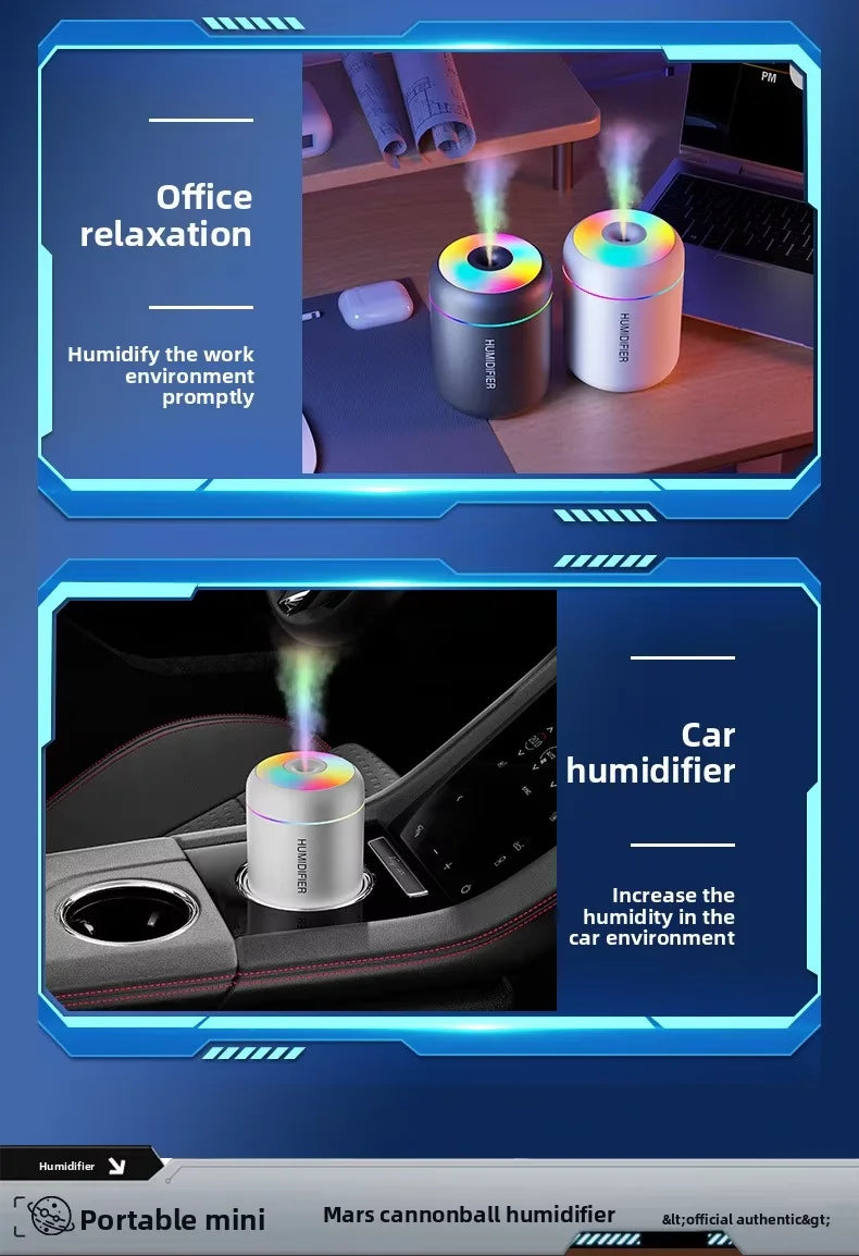 Portable Household Humidifier Mini Ultrasonic Diffuser USB Powered with LED Lamp Suitable for Home Office and Car Travel