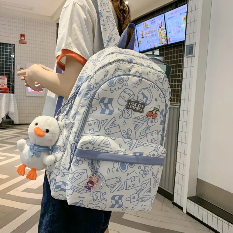 Large Capacity School Bag Travel Bags Girl Boy Bookbags High Teenager Student Plaid Backpack Cute Print Schoolbags