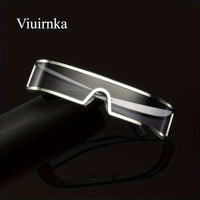 VIUIRNKA Men's Sunglasses, Cyberpunk Metal Wraparound Frame, Wide Temple Futuristic Design With Case, Lightweight Street Style