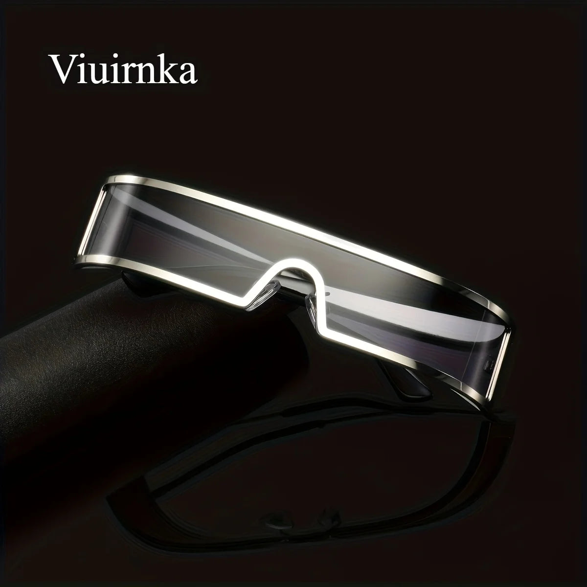 VIUIRNKA Men's Sunglasses, Cyberpunk Metal Wraparound Frame, Wide Temple Futuristic Design With Case, Lightweight Street Style