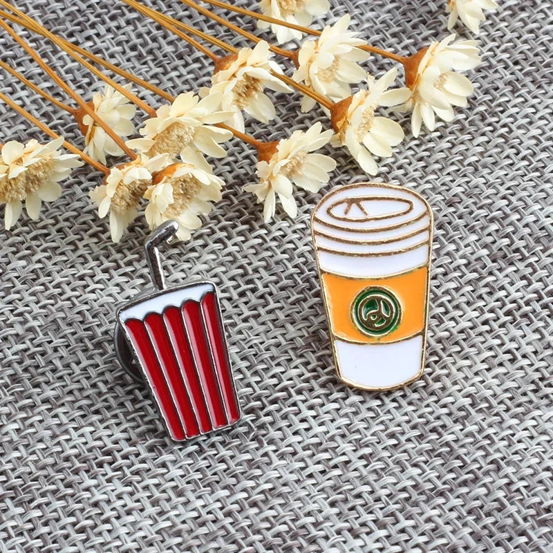 13 Style Snack Brooch Burger Pizza Chicken Drinks Coffee Popcorn French Fries Hot Dog Enamel Pins Food Brooche For Women Jewelry - MANDOTOS