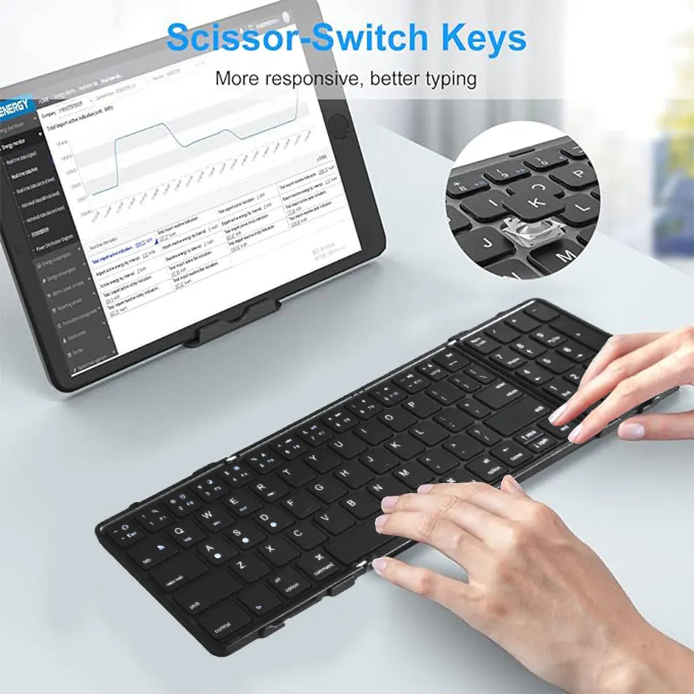 Full Size Foldable Wireless Keyboard with Numeric Keypad Wireless Folding Keyboard Rechargeable Portable Travel Keyboard