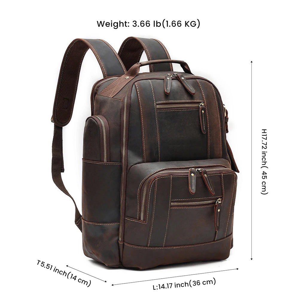Hot Large Vintage Leather Men's Backpack Multifunction Fashion Daypack for School and Travel Neutral Style