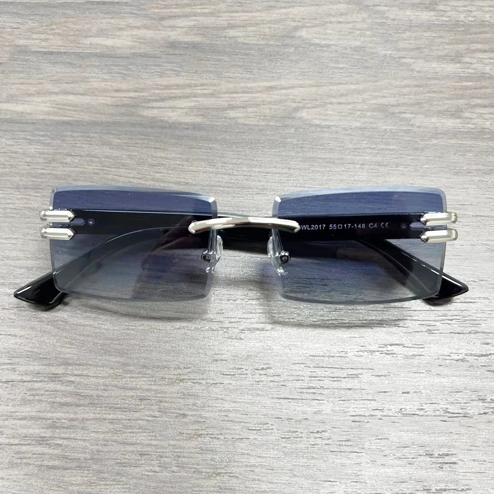 HBK Luxury Rimless Sunglasses Frames 2024 Retro Rectangle Party Use with Blue Black Gold Silver PC Frames