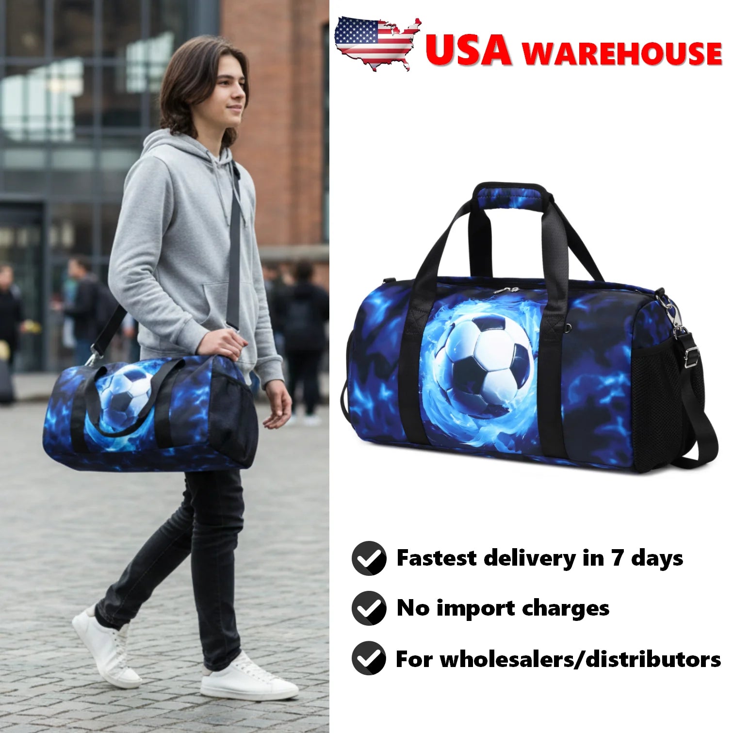Sports Duffle Bag for Boys Football Gymnastic Bags with Wet Pocket Shoes Compartment Lightning Travel Duffel Bag