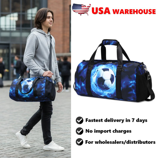 Sports Duffle Bag for Boys Football Gymnastic Bags with Wet Pocket Shoes Compartment Lightning Travel Duffel Bag