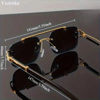 New -Bridge Rimless Square Sunglasses, Featuring Trendy Leopard Print and Wood Grain Design for Men and Women, Perfect for