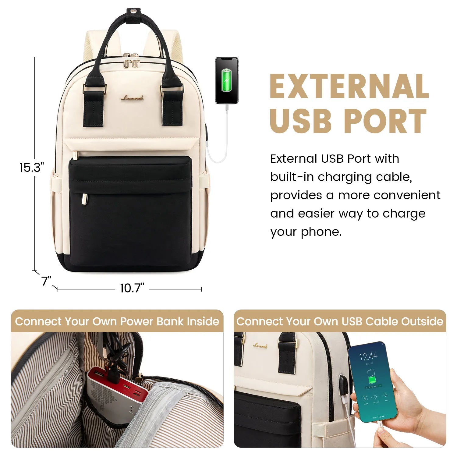 LOVEVOOK Fashion Stylish Girls Travel School Nylon BookBag With USB Waterproof Teacher Nurse Student Laptop Backpack for Women