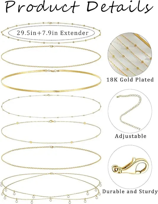 8Pcs Waist Chain 18K Gold Plated Belly Belt Chains Sexy Bikini Beaded Sequin CZ Coin Body Chain Jewelry Accessories Adjustable