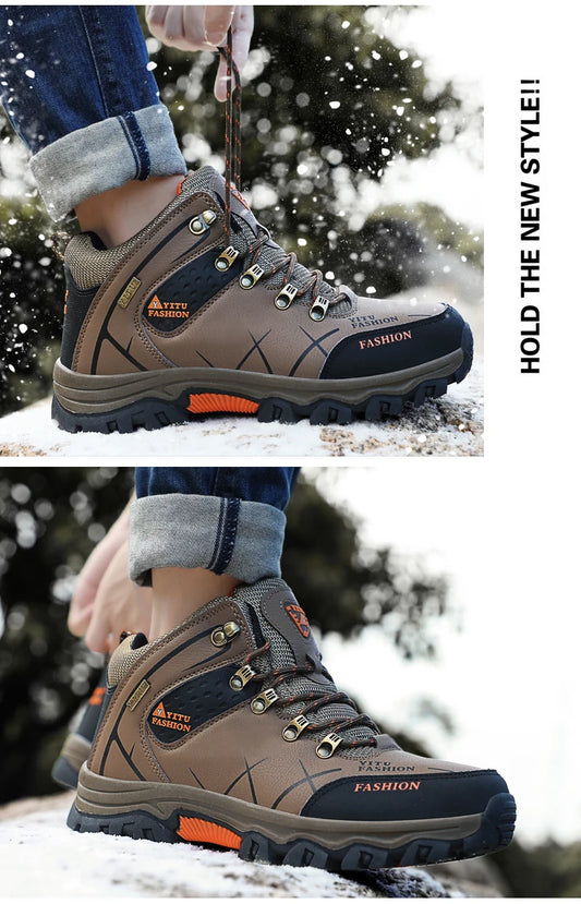Brand Men Winter Snow Boots Waterproof Leather Sneakers Super  Warm Men's Boots Outdoor Male Hiking Boots Work Shoes Size 39-47