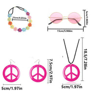 PESENAR  60s Hippie Costume Accessory Set with Flower Headband, Pink Sunglasses and Peace Sign Jewelry