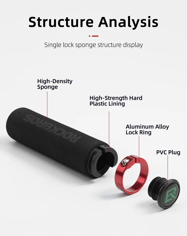 ROCKBROS Cycling Grips Anti-skid Shockproof Silicone Sponge Handlebar Grips MTB Road Bike Grips Ultraight Cycling Handlebars