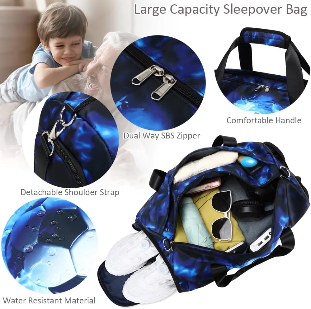 Sports Duffle Bag for Boys Football Gymnastic Bags with Wet Pocket Shoes Compartment Lightning Travel Duffel Bag
