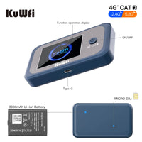 USA Stock KuWFi Cat7 2.4g 5.8g Global Band Router 4g Travel Hotspot Mini Pocket 4g Sim Card Wifi Router with LCD Display
