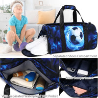 Sports Duffle Bag for Boys Football Gymnastic Bags with Wet Pocket Shoes Compartment Lightning Travel Duffel Bag