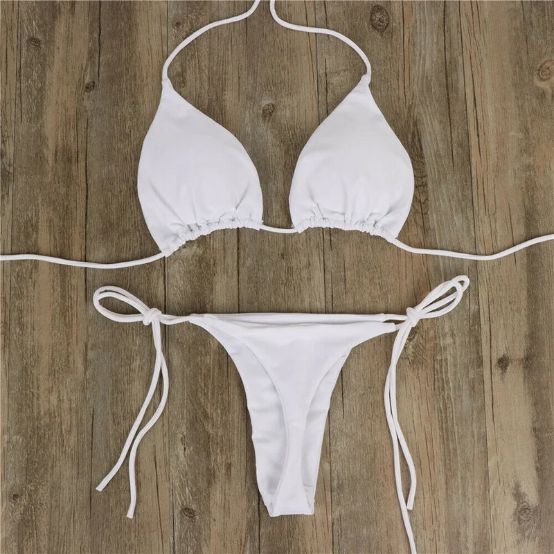 Summer Sexy Solid Mirco Bikini Set Women Tie Side G-String Thong Swimsuit Female Bandage Bathing Suit Brazilian Swimwear Biquini