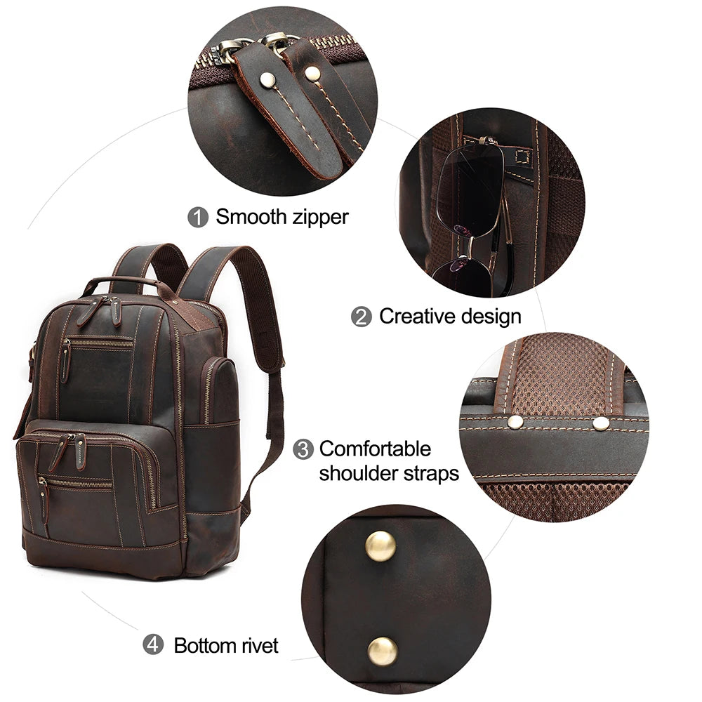 Hot Large Vintage Leather Men's Backpack Multifunction Fashion Daypack for School and Travel Neutral Style