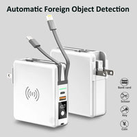 New KP-Super6 Travel  Wireless Charger Power Bank PD 10000mah CE ROHS FCC USB C AC Plug 8000mah Portable Charger Built-in Cable