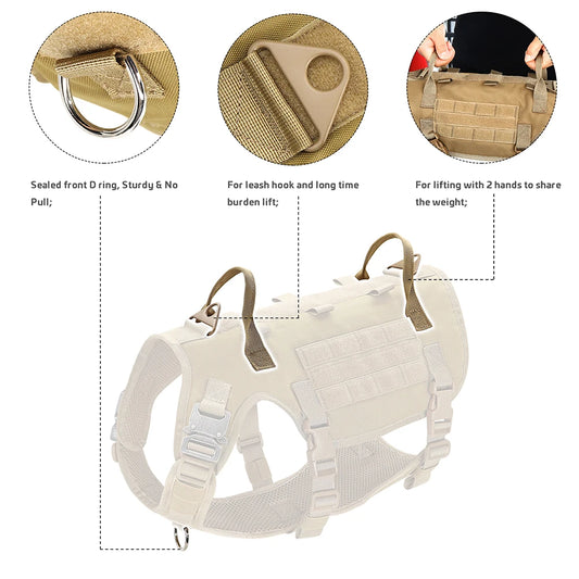 Tactical Dog Harness Leash Durable Military Dog Harness Vest MOLLE For Large Dogs erman Shepherd Training Harnesses With Pouches - MANDOTOS