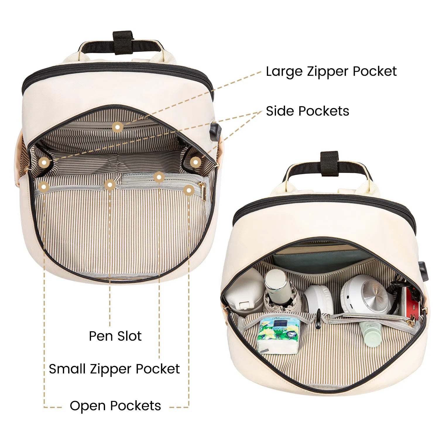 LOVEVOOK Fashion Stylish Girls Travel School Nylon BookBag With USB Waterproof Teacher Nurse Student Laptop Backpack for Women