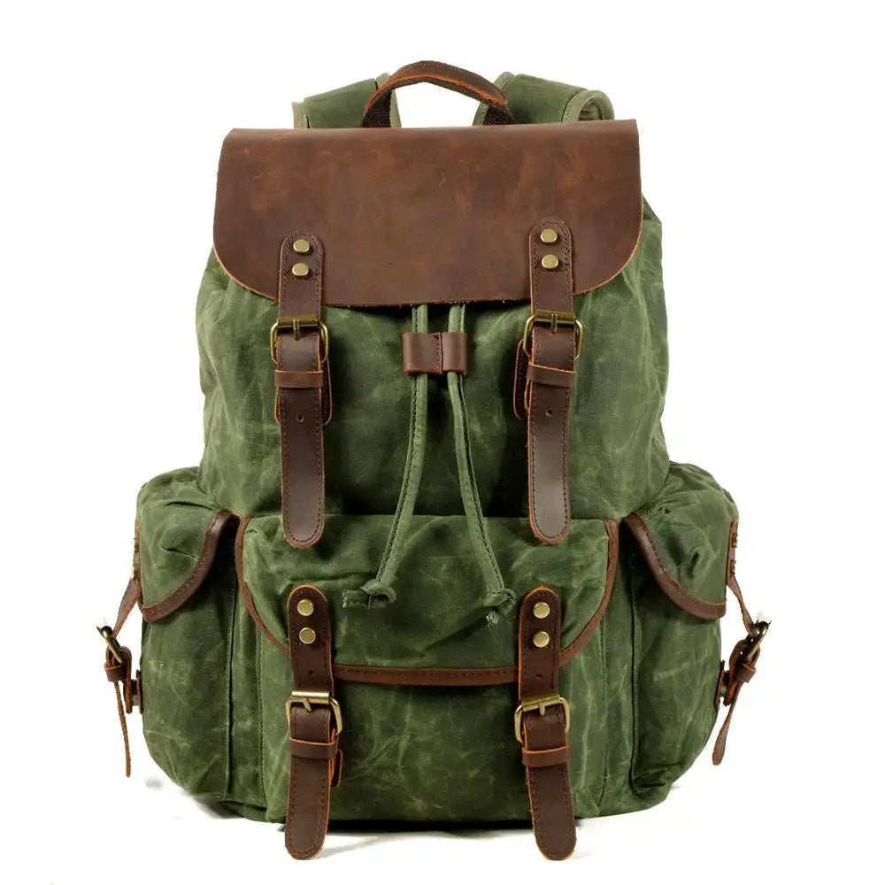 Vintage Batik Canvas Leather Backpacks for Men Laptop Daypacks Waterproof Canvas Rucksacks Mountaineering Travel Backpack