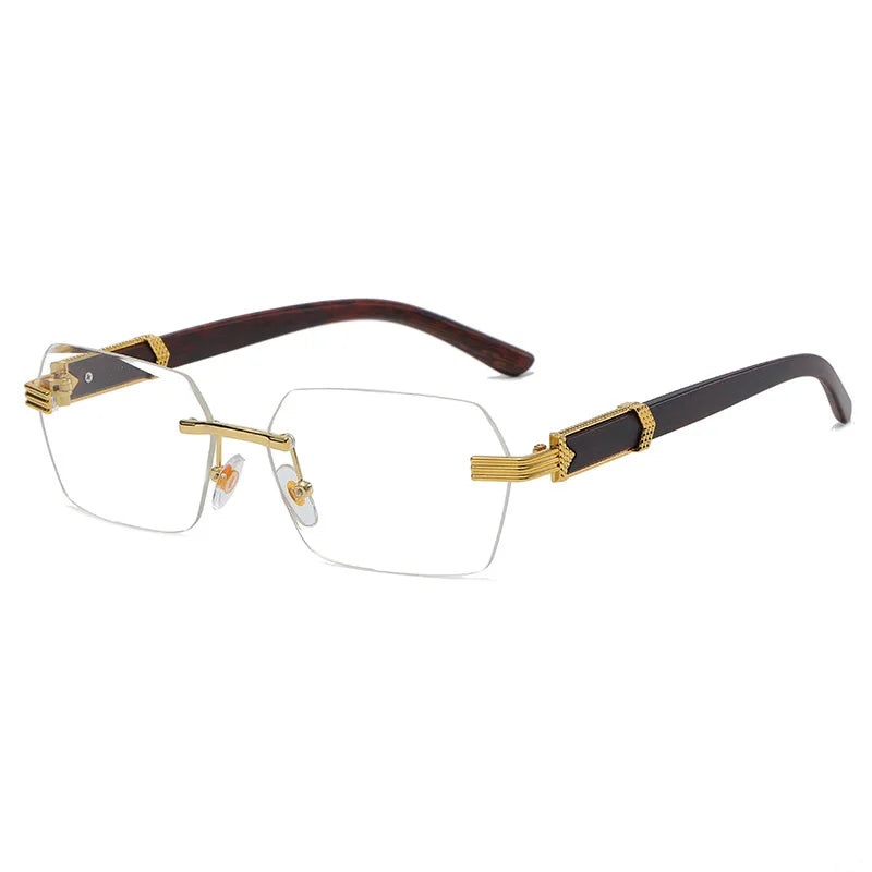 2024 New Fashion Wood Grain Leg Metal Sun Glasses Personalized PC Irregular Square Trendy Sunglasses