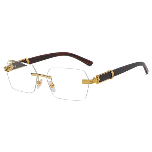 2024 New Fashion Wood Grain Leg Metal Sun Glasses Personalized PC Irregular Square Trendy Sunglasses