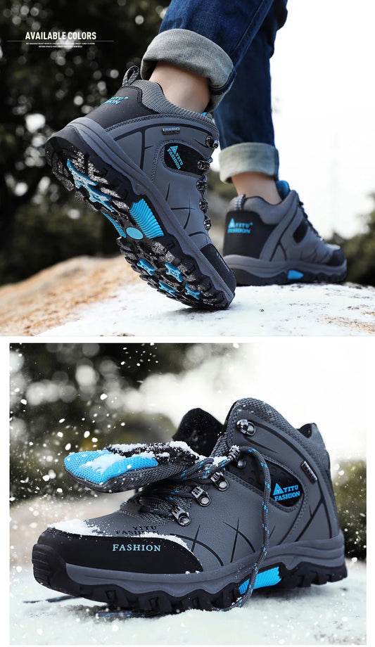 Brand Men Winter Snow Boots Waterproof Leather Sneakers Super  Warm Men's Boots Outdoor Male Hiking Boots Work Shoes Size 39-47