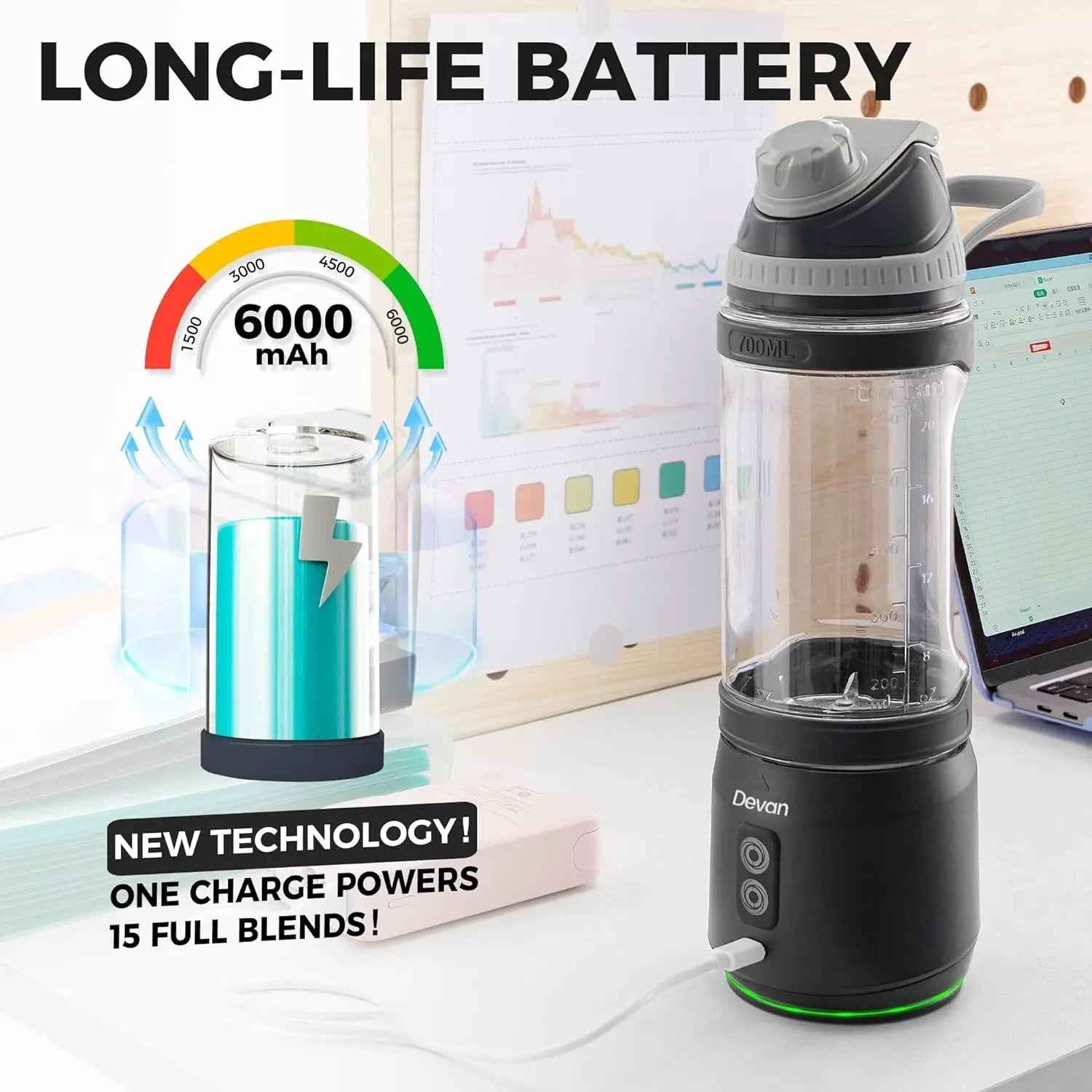 Ice Crushing Portable Blender Rechargeable Portable Smoothie Blender Cordless Personal Travel Blender