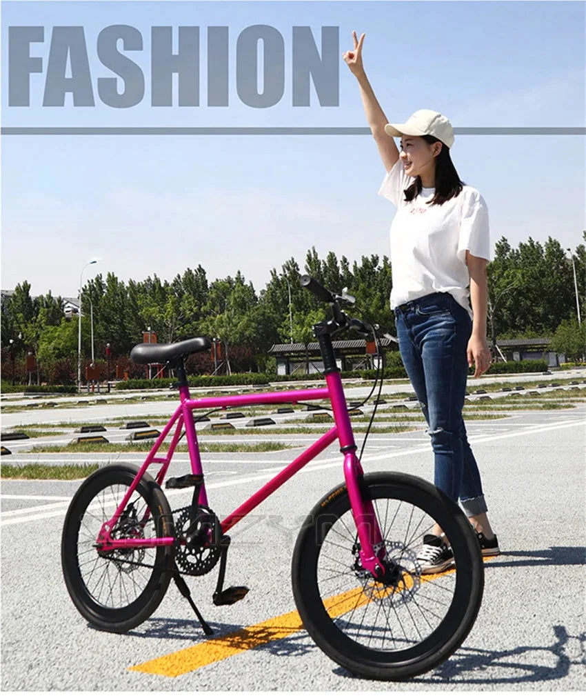 20 Inch Bike Single Speed Fixie Bike Double Dsic Brake Bicycle Freewheel Frame Mini Bicycle Height Adjustable 75-90cm MANDOTOS